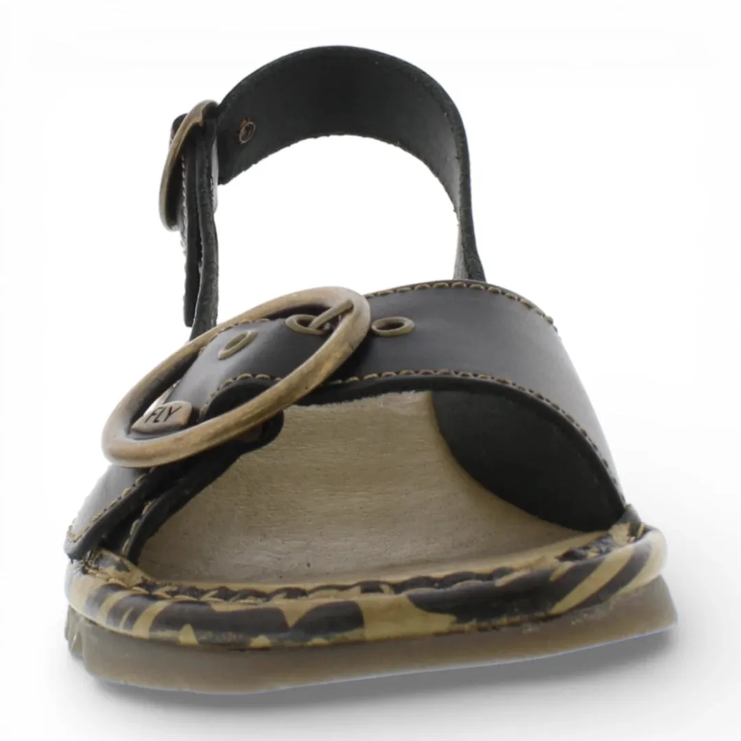TRAM723FLY - Women’s Black Leather Wedge Sandals sold by Tru Clothing product image thumbnail 4