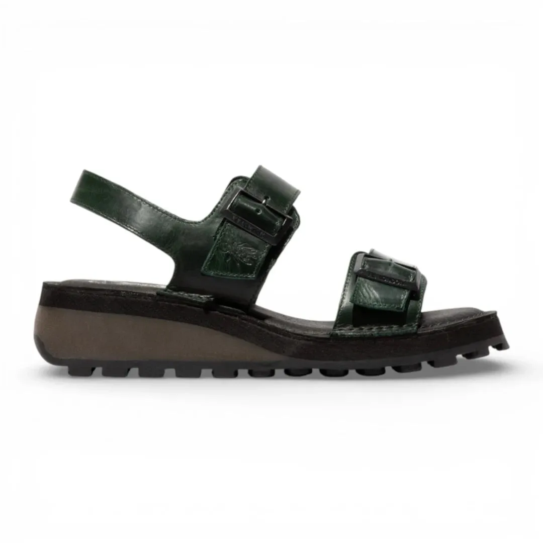 HEIF558FLY - Women’s Green Leather Wedge Buckle Sandals sold by Tru Clothing