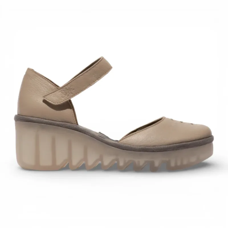 BISO305FLY - Women’s Taupe Leather Wedge Sandals made by Fly London