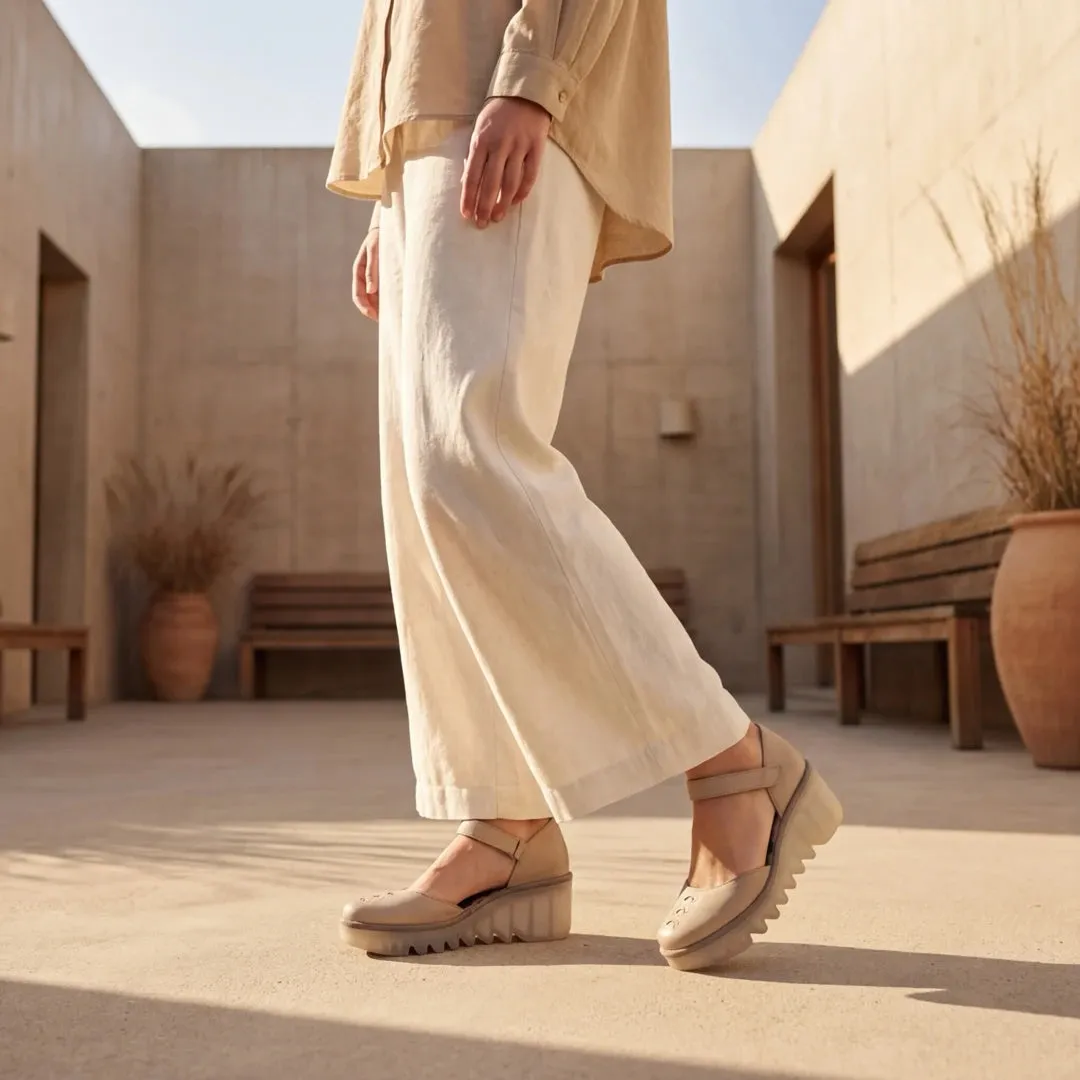BISO305FLY - Women’s Taupe Leather Wedge Sandals sold by Tru Clothing product image thumbnail 2