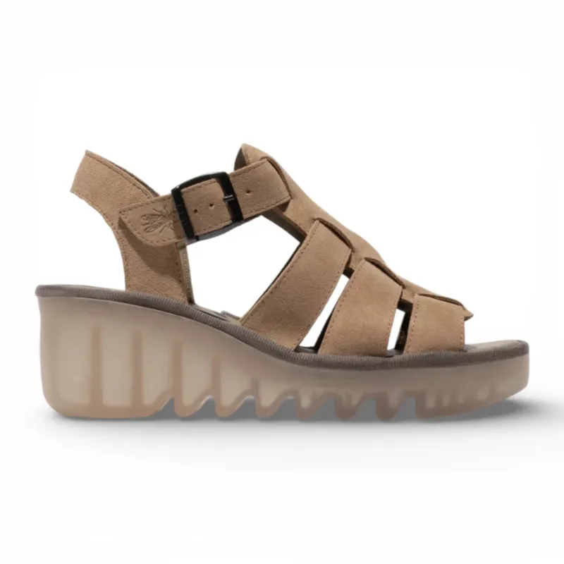 BAIC621FLY - Women’s Taupe Suede Leather Wedge Sandals made by Fly London
