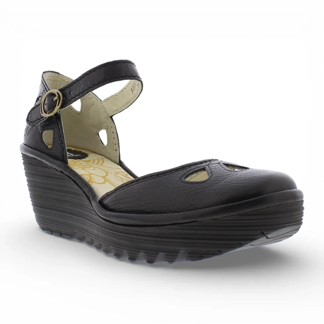 YUNA - Women’s Black Leather Wedge Sandals sold by Tru Clothing product image thumbnail 3