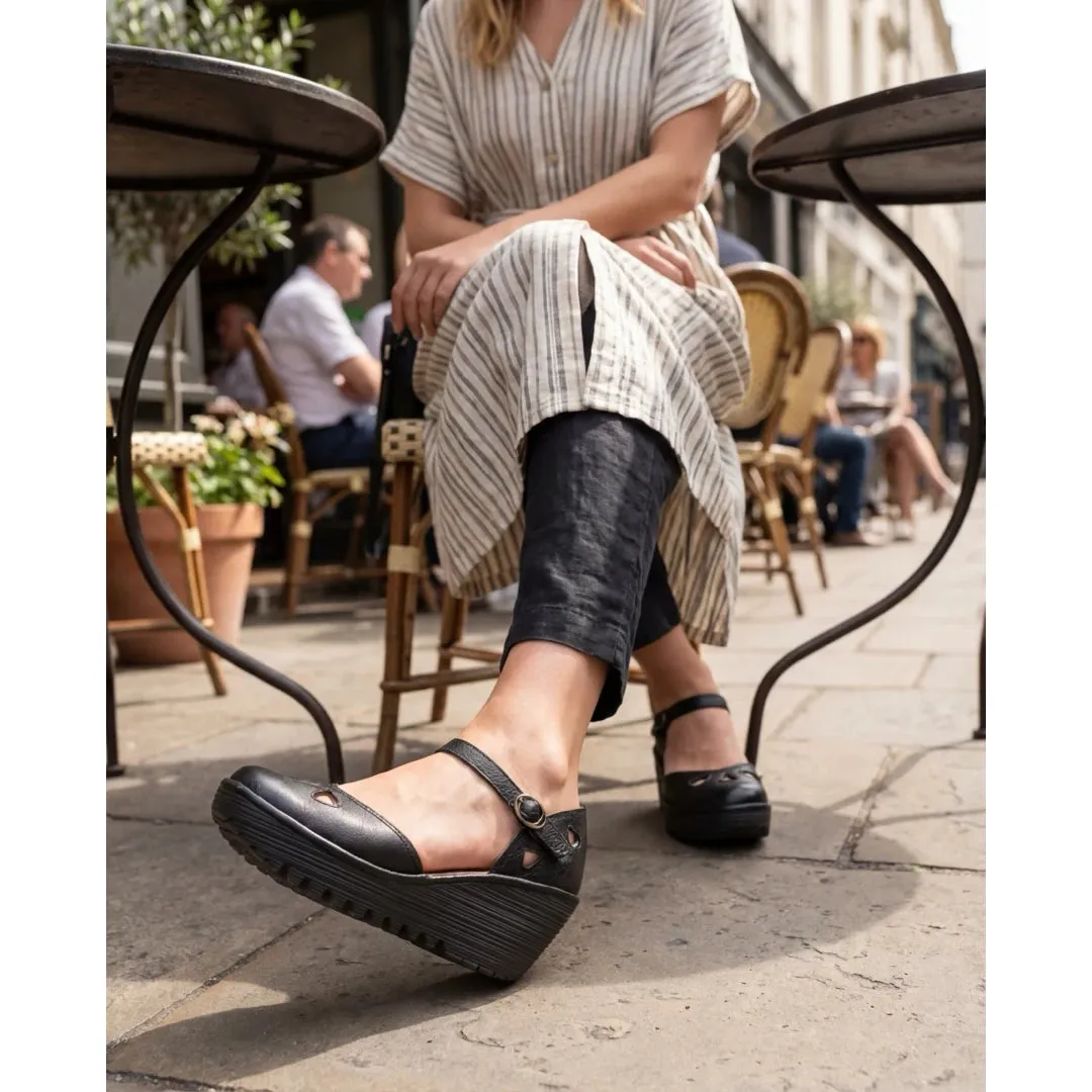 YUNA - Women’s Black Leather Wedge Sandals sold by Tru Clothing product image thumbnail 2