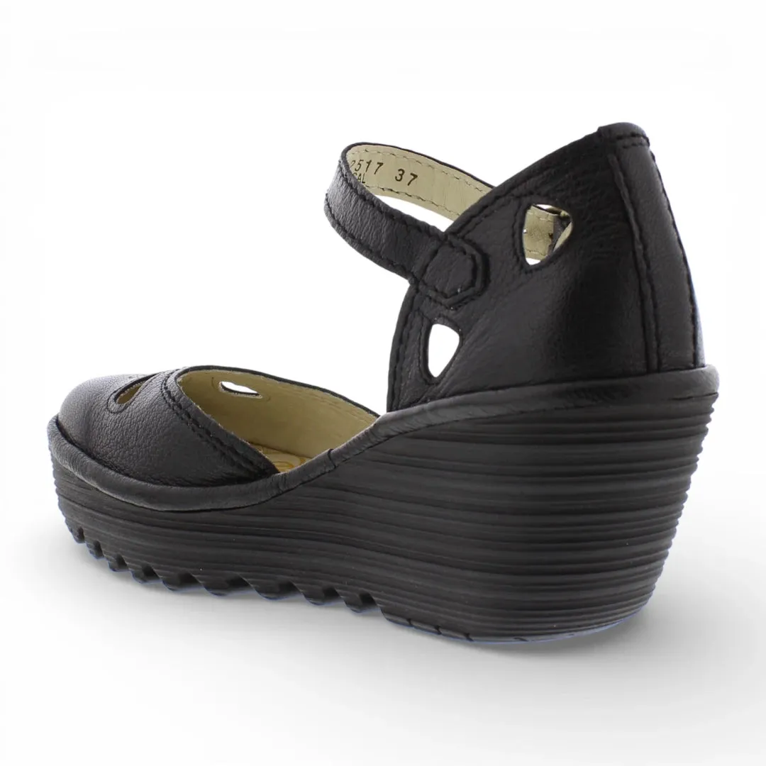 YUNA - Women’s Black Leather Wedge Sandals sold by Tru Clothing product image thumbnail 4
