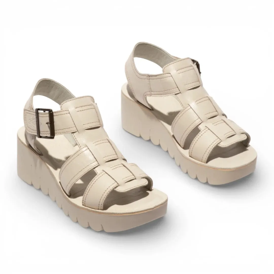 YUDD236FLY - Women’s Off White Leather Wedge Sandals sold by Tru Clothing product image thumbnail 3