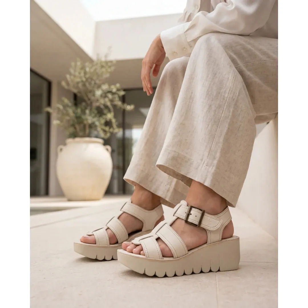 YUDD236FLY - Women’s Off White Leather Wedge Sandals sold by Tru Clothing product image thumbnail 2