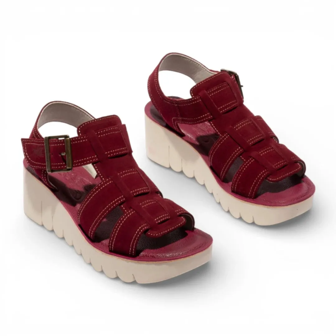 YUDD236FLY - Women’s Berry Red Suede Leather Wedge Sandals sold by Tru Clothing product image thumbnail 3