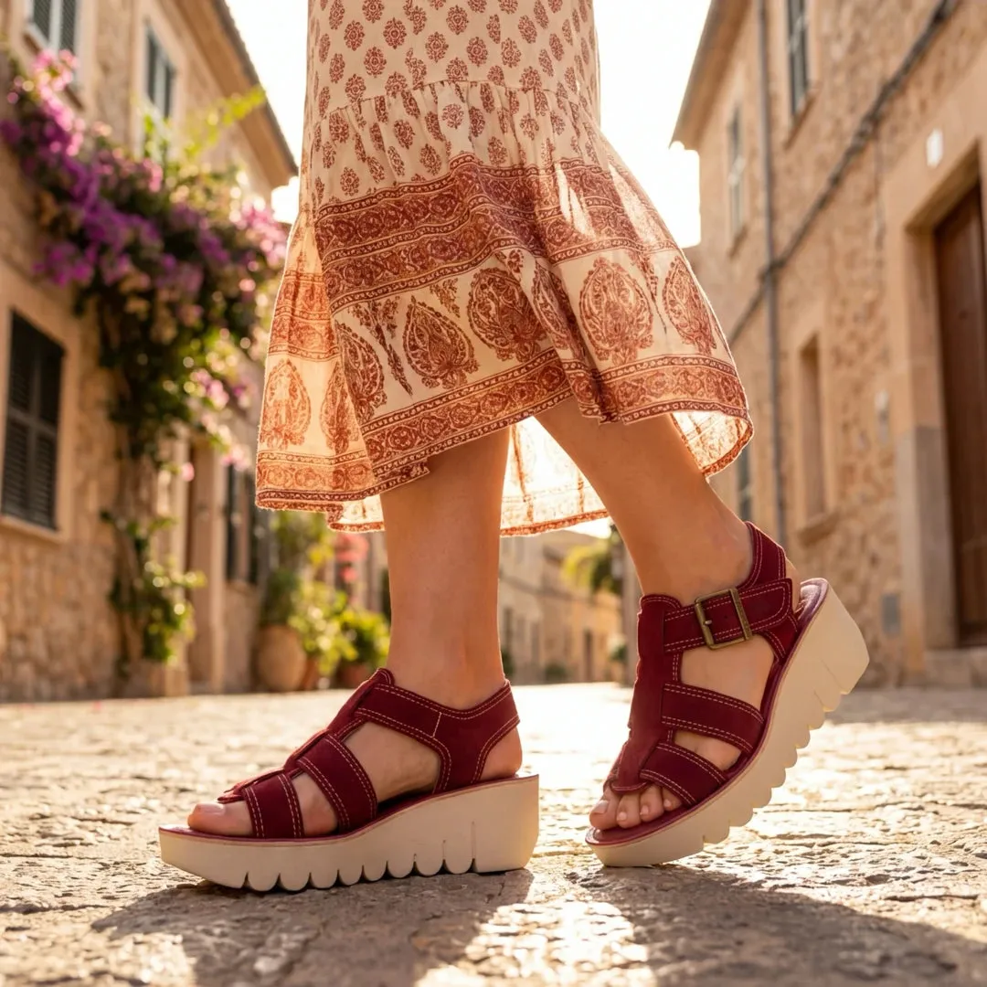 YUDD236FLY - Women’s Berry Red Suede Leather Wedge Sandals sold by Tru Clothing product image thumbnail 2