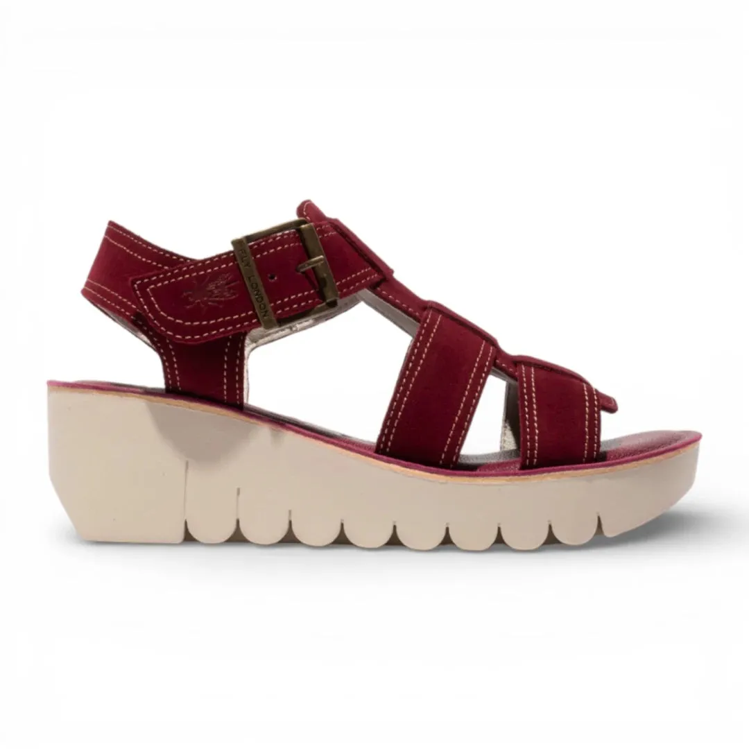 YUDD236FLY - Women’s Berry Red Suede Leather Wedge Sandals sold by Tru Clothing