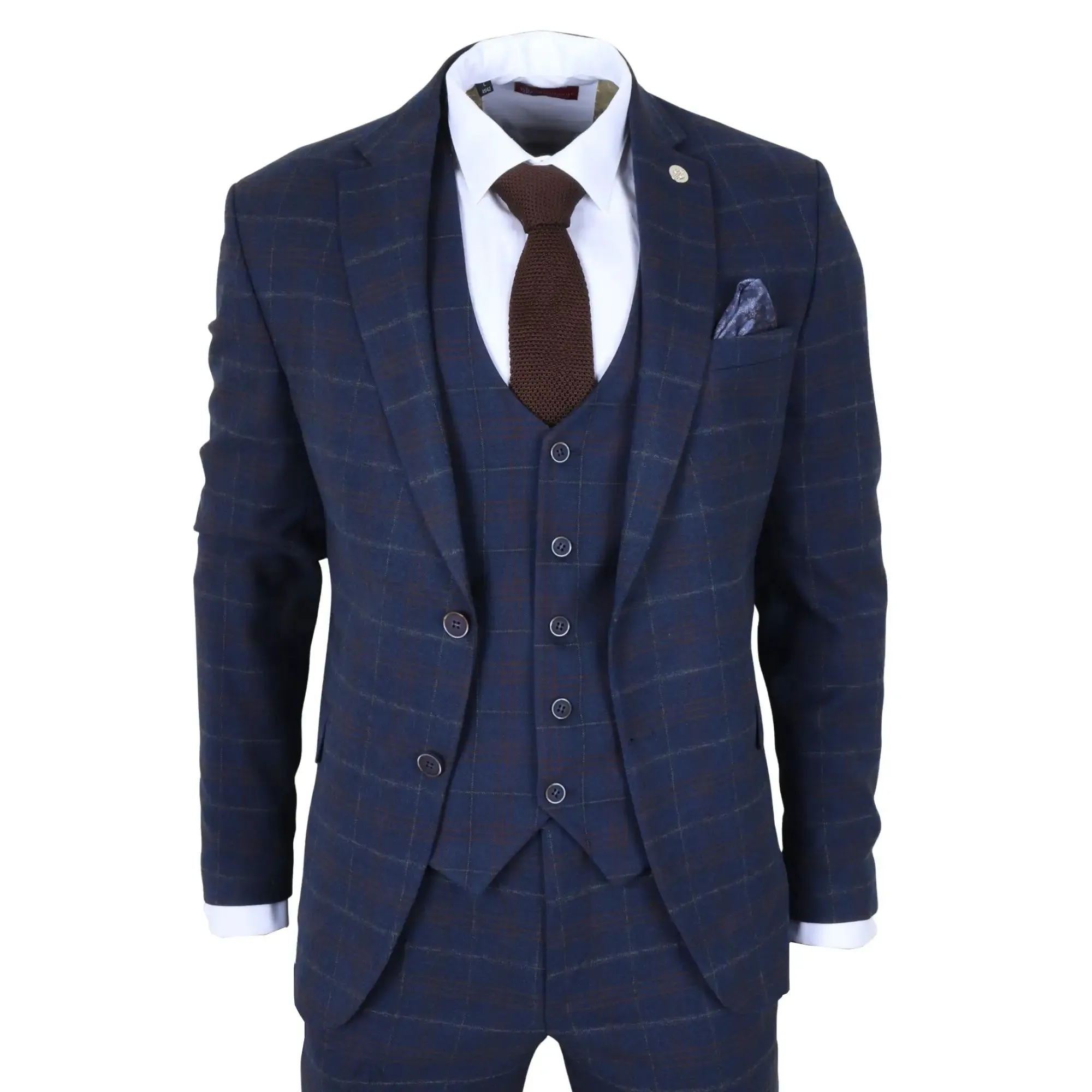TP-34 - Men's 3 Piece Navy Plaid Check Tailored Fit Suit sold by Tru Clothing