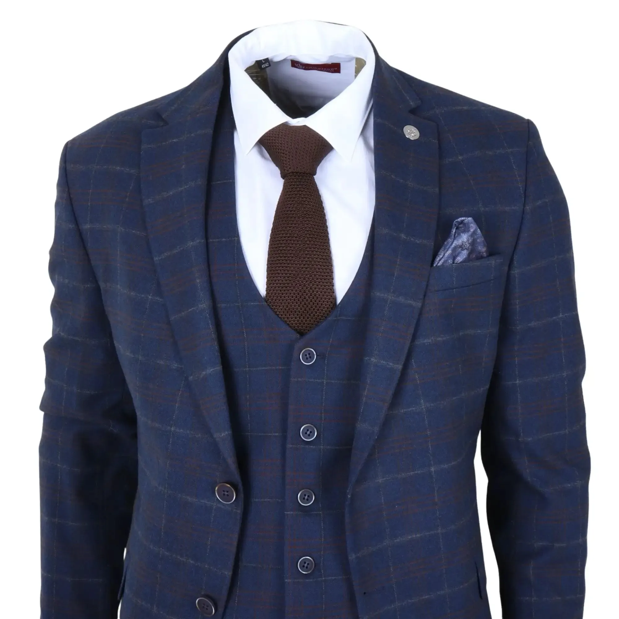 TP-34 - Men's 3 Piece Navy Plaid Check Tailored Fit Suit sold by Tru Clothing product image thumbnail 4