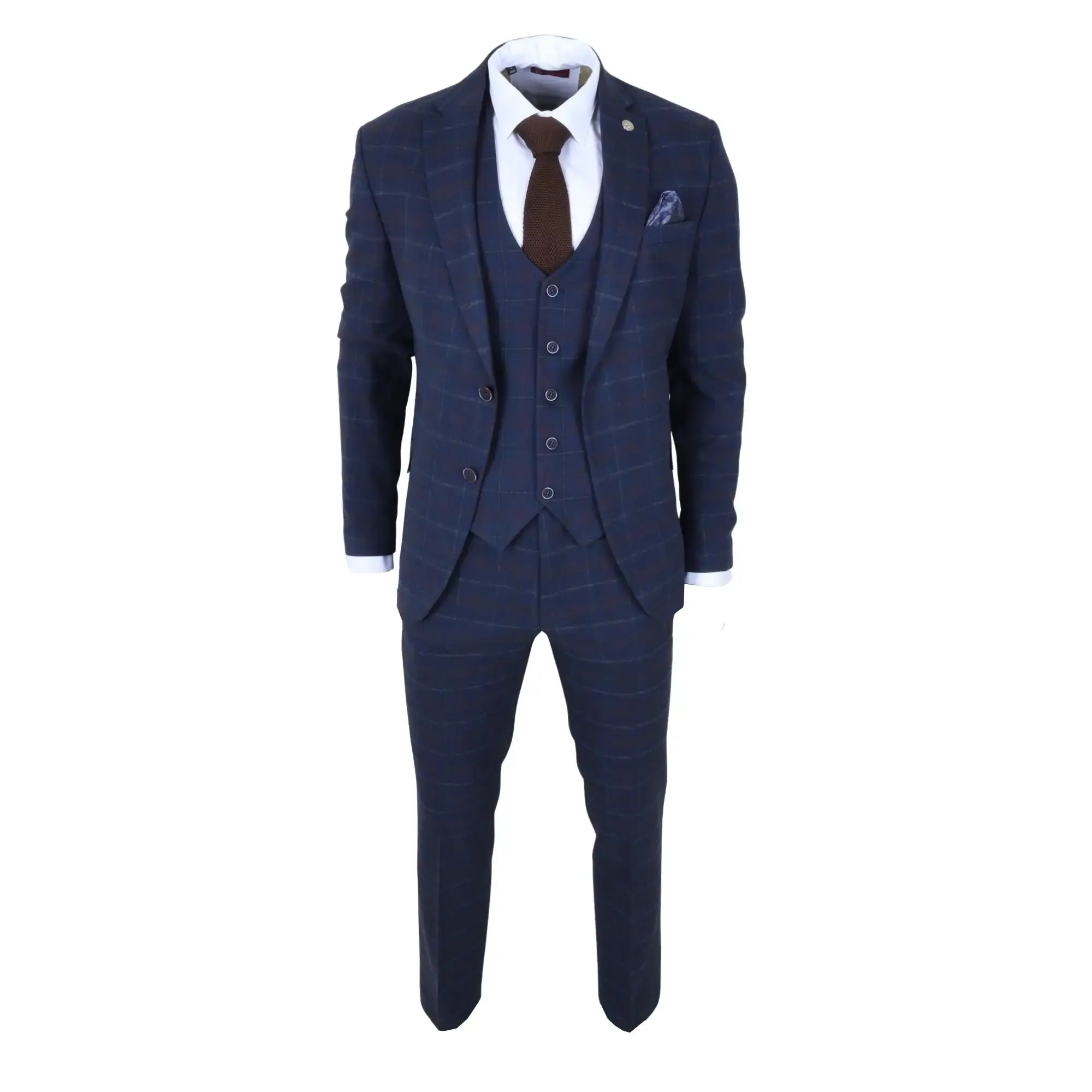 TP-34 - Men's 3 Piece Navy Plaid Check Tailored Fit Suit sold by Tru Clothing product image thumbnail 3