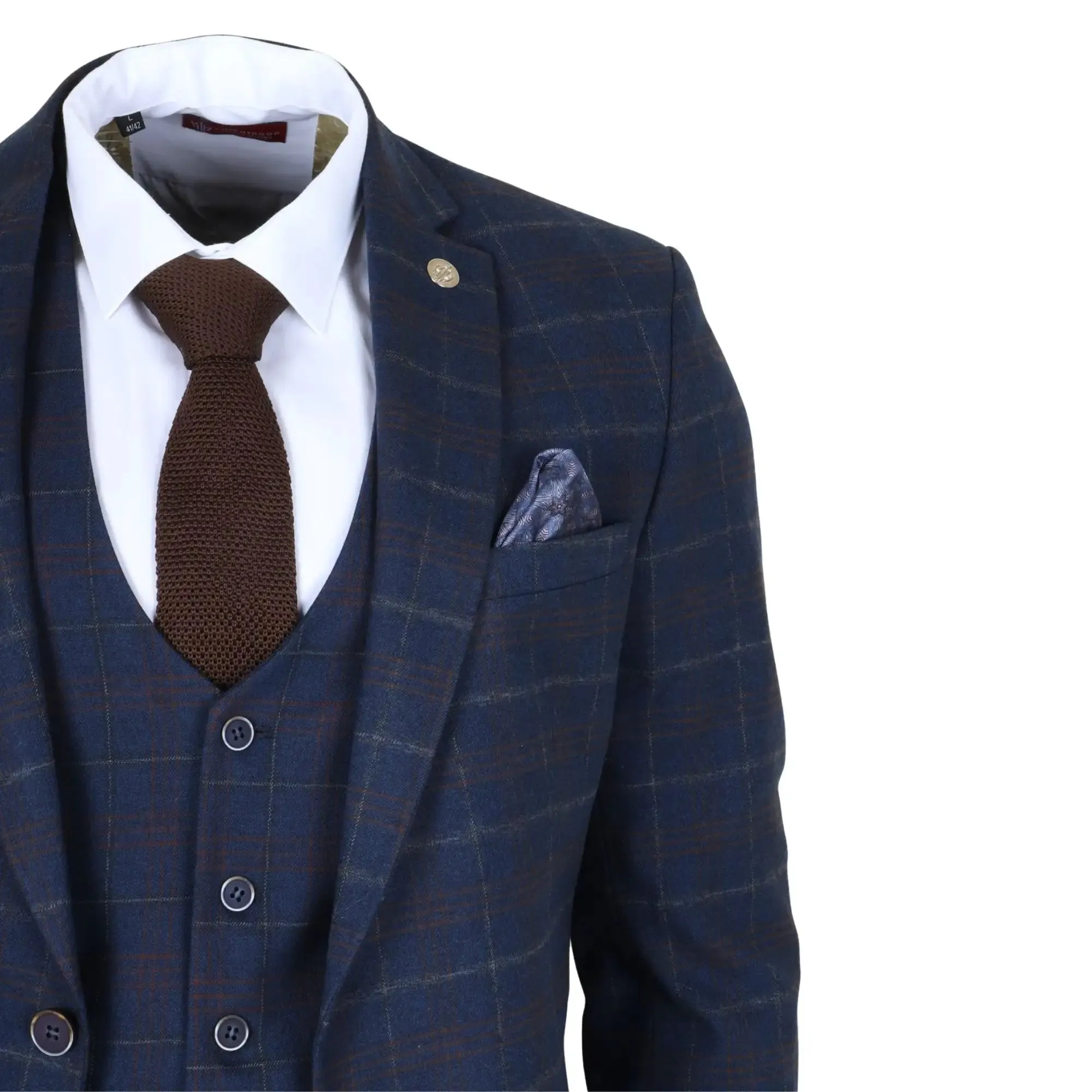 TP-34 - Men's 3 Piece Navy Plaid Check Tailored Fit Suit sold by Tru Clothing product image thumbnail 5