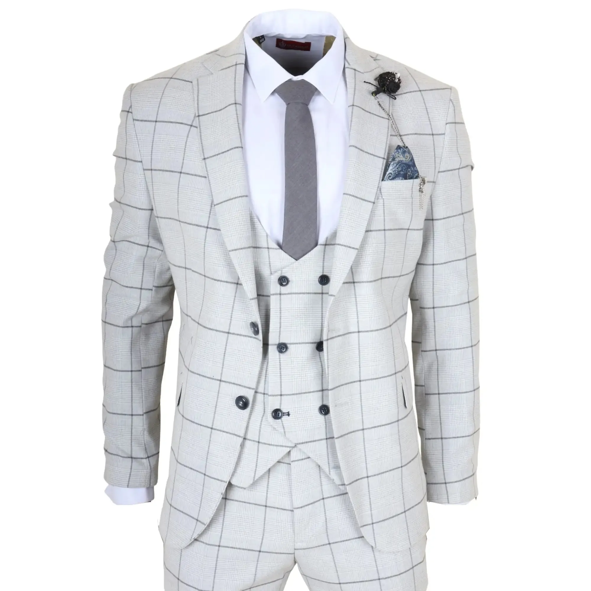TP-33 - Men's 3 Piece Tailored Fit Grey Plaid Check Suit sold by Tru Clothing