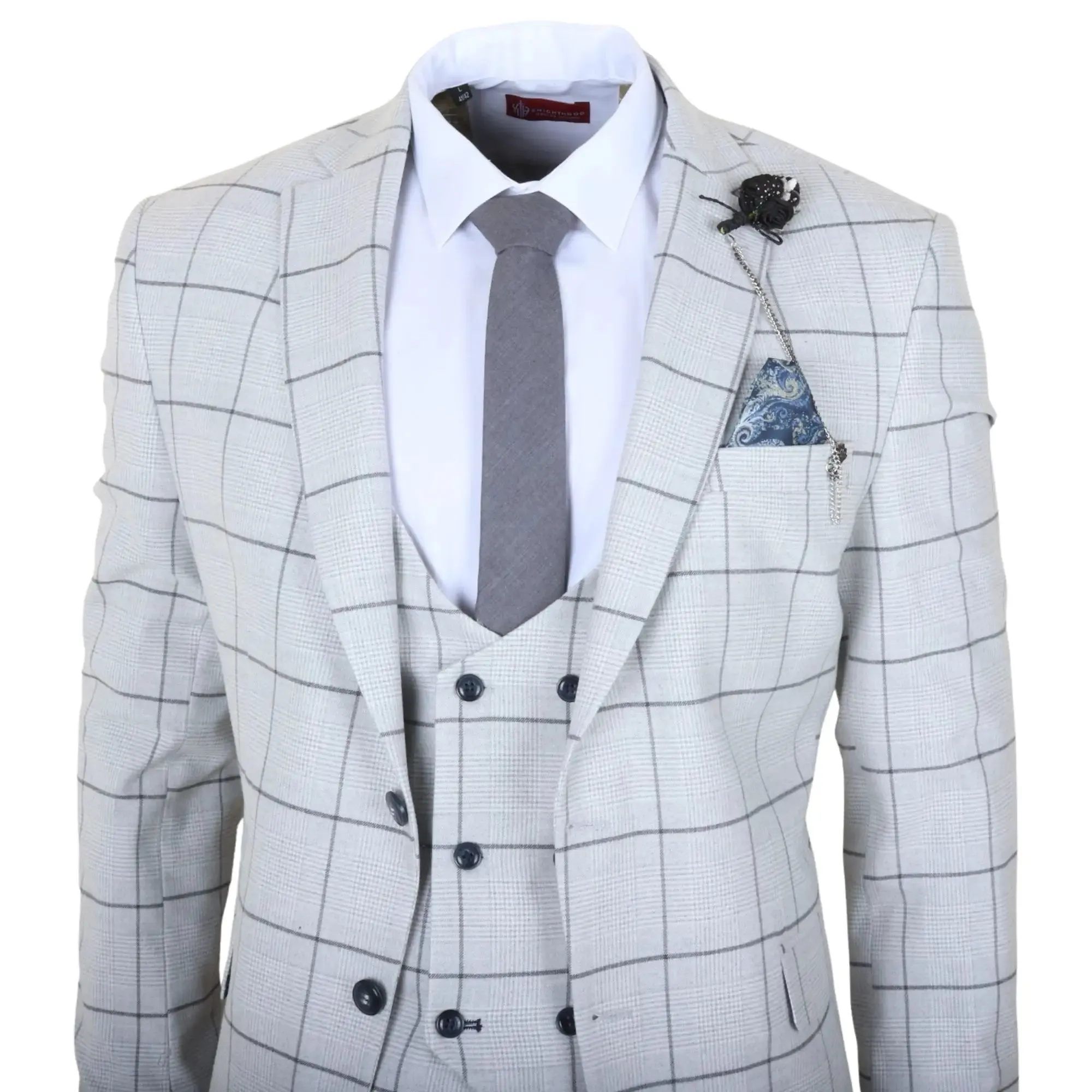TP-33 - Men's 3 Piece Tailored Fit Grey Plaid Check Suit sold by Tru Clothing product image thumbnail 4