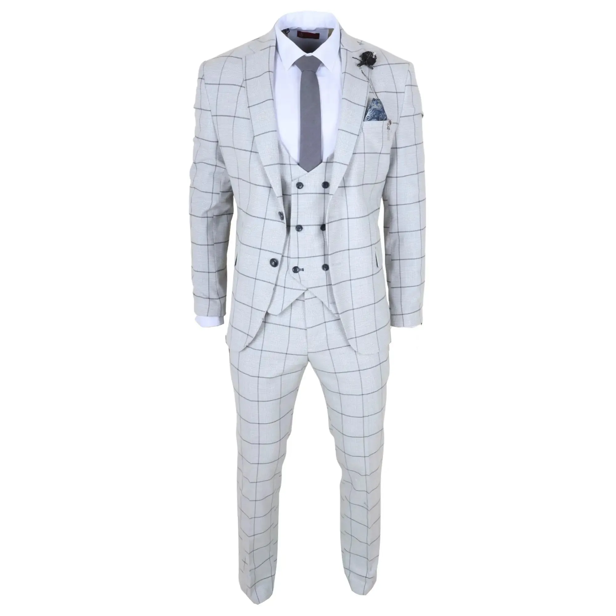 TP-33 - Men's 3 Piece Tailored Fit Grey Plaid Check Suit sold by Tru Clothing product image thumbnail 3