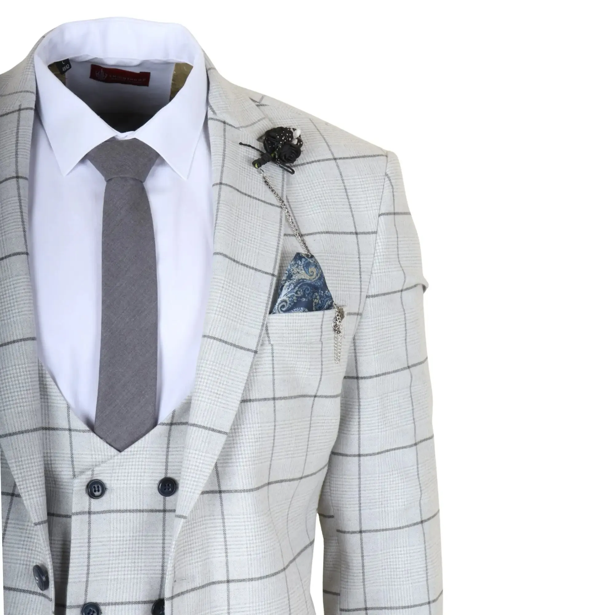 TP-33 - Men's 3 Piece Tailored Fit Grey Plaid Check Suit sold by Tru Clothing product image thumbnail 5