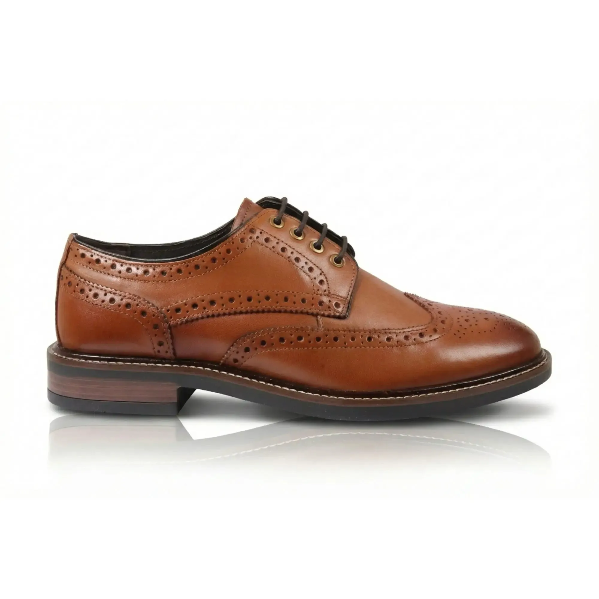 Stokes - Men’s Tan Leather Wingtip Brogue Lace-Up Shoes sold by Tru Clothing