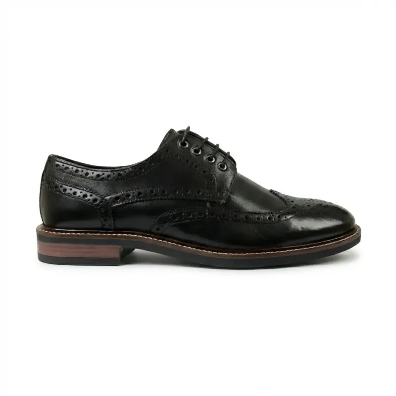 Stokes - Men’s Black Leather Wingtip Brogue Lace-Up Shoes made by Tru Clothing