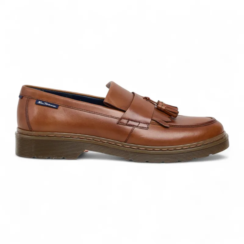 Men's Tan Brown Leather Chunky Sole Tassel Loafer Shoes made by Ben Sherman