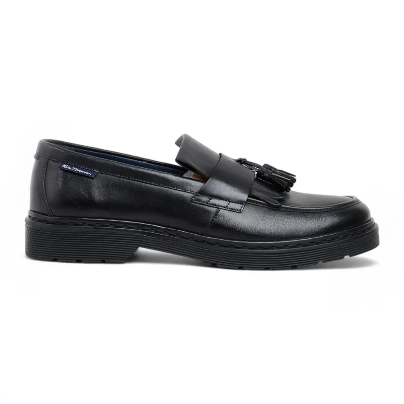 Men's Black Leather Chunky Sole Tassel Loafer Shoes made by Ben Sherman