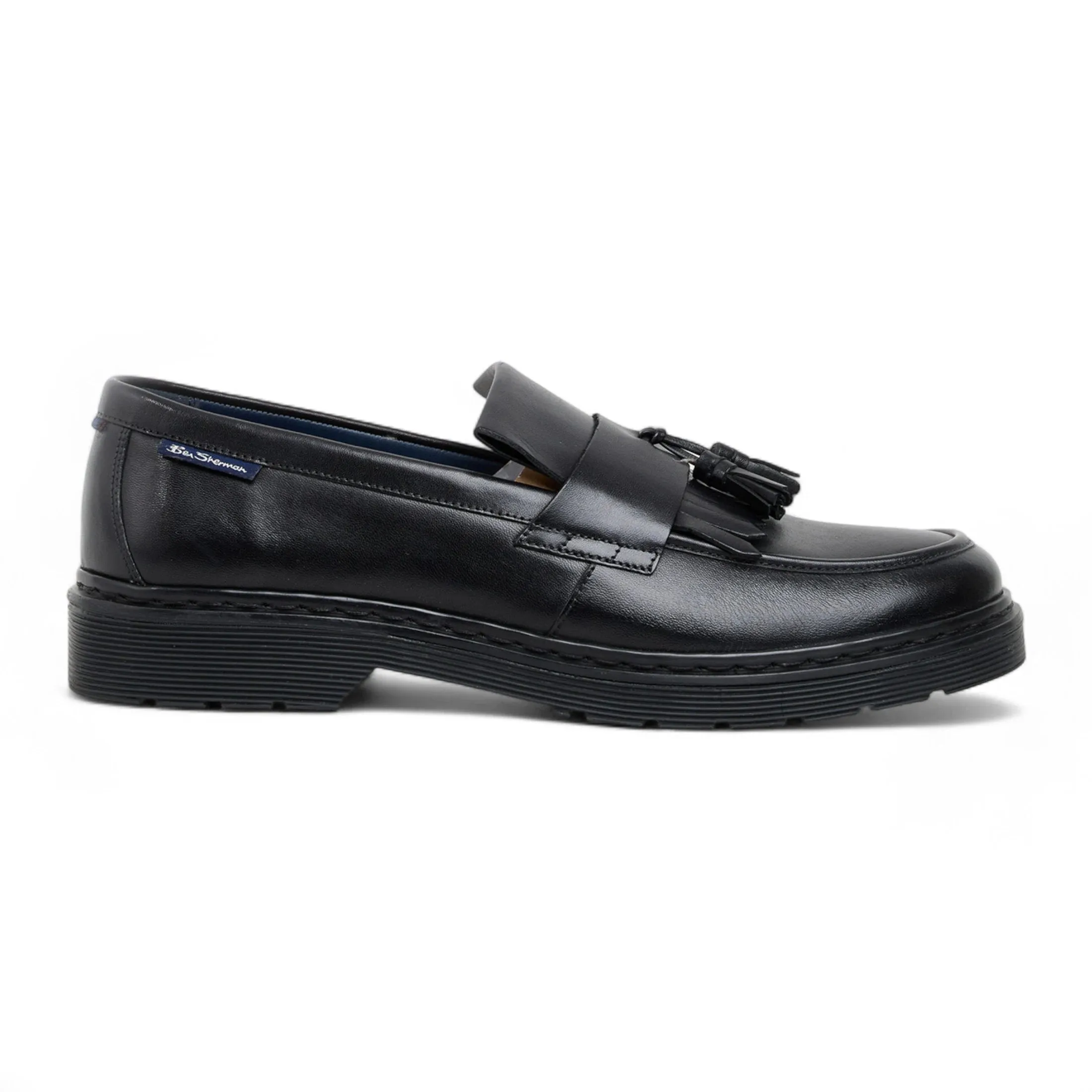 Men's Black Leather Chunky Sole Tassel Loafer Shoes sold by Tru Clothing