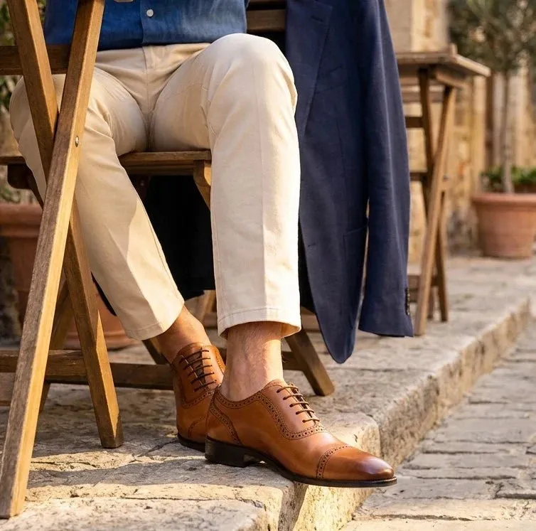 Men's Tan Brown Leather Cap-Toe Oxford Shoes sold by Tru Clothing product image thumbnail 2