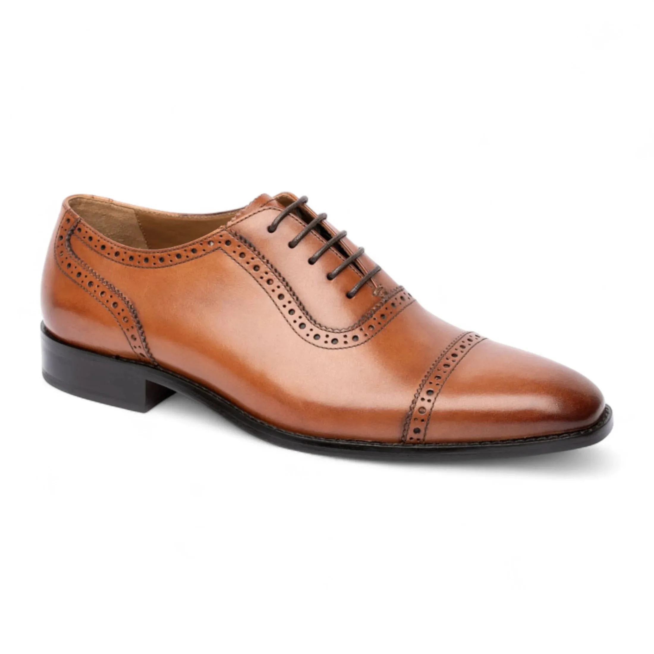 Men's Tan Brown Leather Cap-Toe Oxford Shoes sold by Tru Clothing product image thumbnail 3