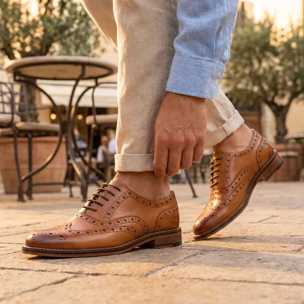 Men's Tan Brown Leather Wingtip Brogue Oxford Shoes sold by Tru Clothing product image thumbnail 2