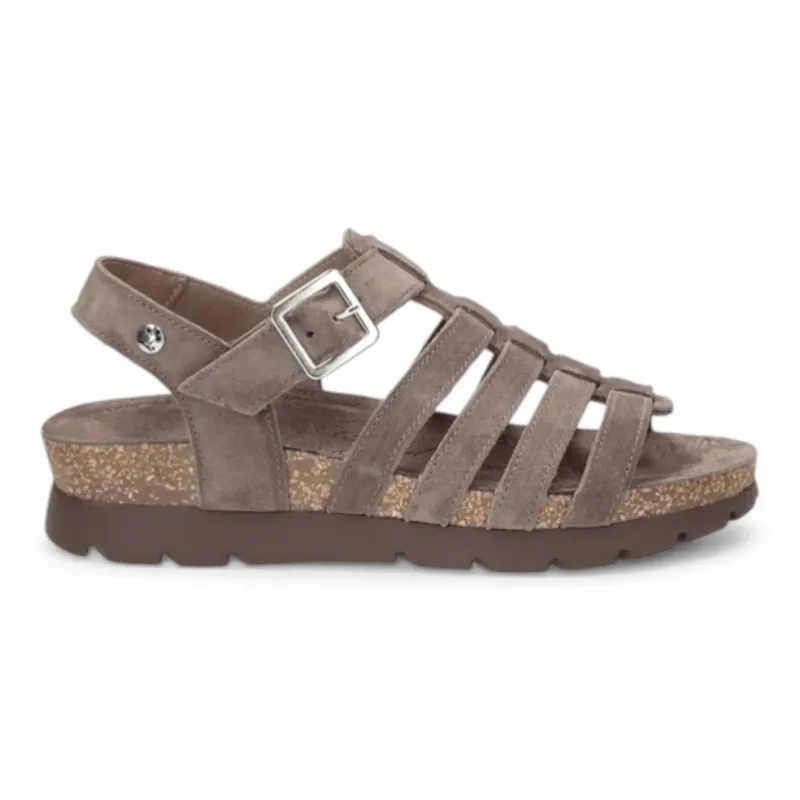 Sasha B6 - Women’s Wedge Stone Grey Suede Leather Sandals made by Panama Jack
