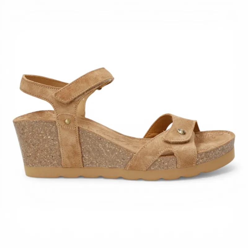 Julia B74 - Women's Wedge Bark Brown Suede Leather Sandals made by Panama Jack