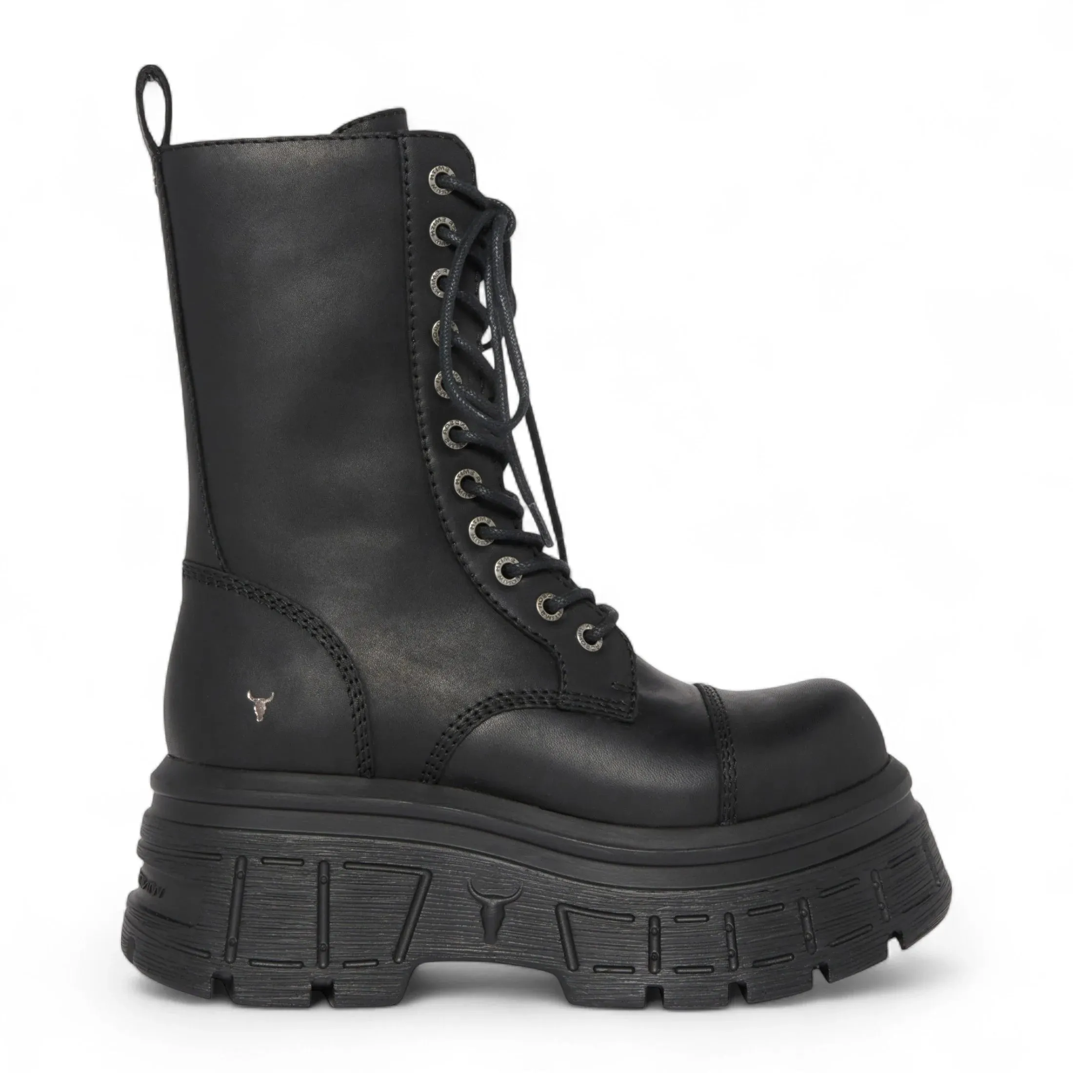 Screaming - Women's Black Mid-Calf Leather Platform Boots sold by Tru Clothing