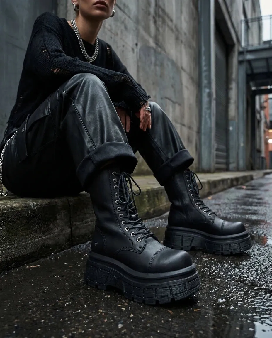 Screaming - Women's Black Mid-Calf Leather Platform Boots sold by Tru Clothing product image thumbnail 2