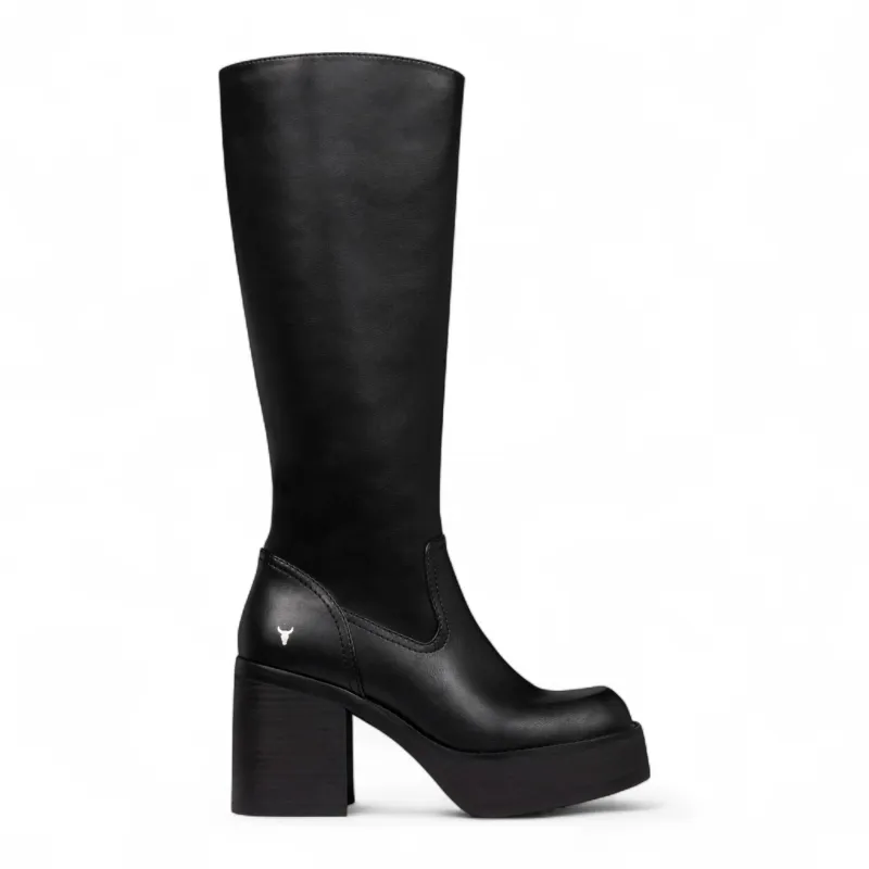 Niche - Women's Black Faux Leather Knee-High Platform Boots made by Windsor Smith