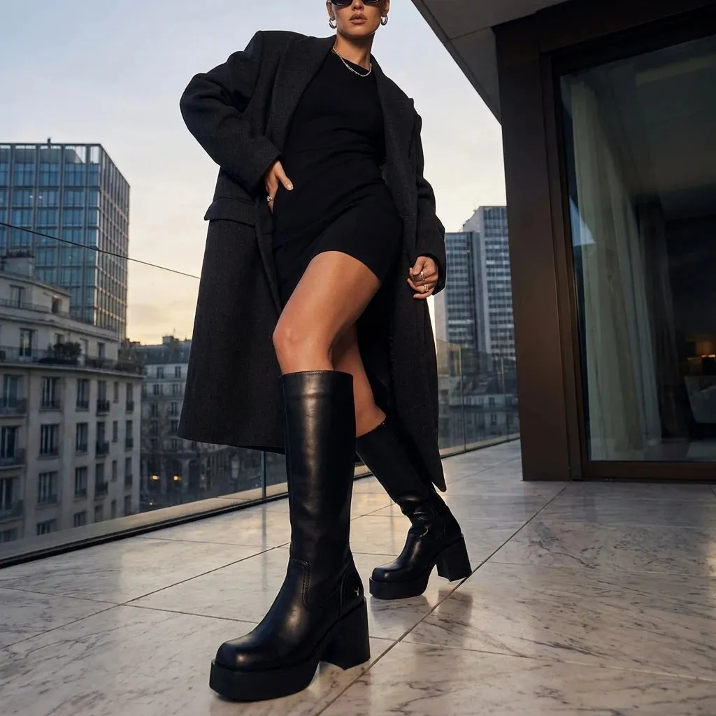 Niche - Women's Black Faux Leather Knee-High Platform Boots sold by Tru Clothing product image thumbnail 2