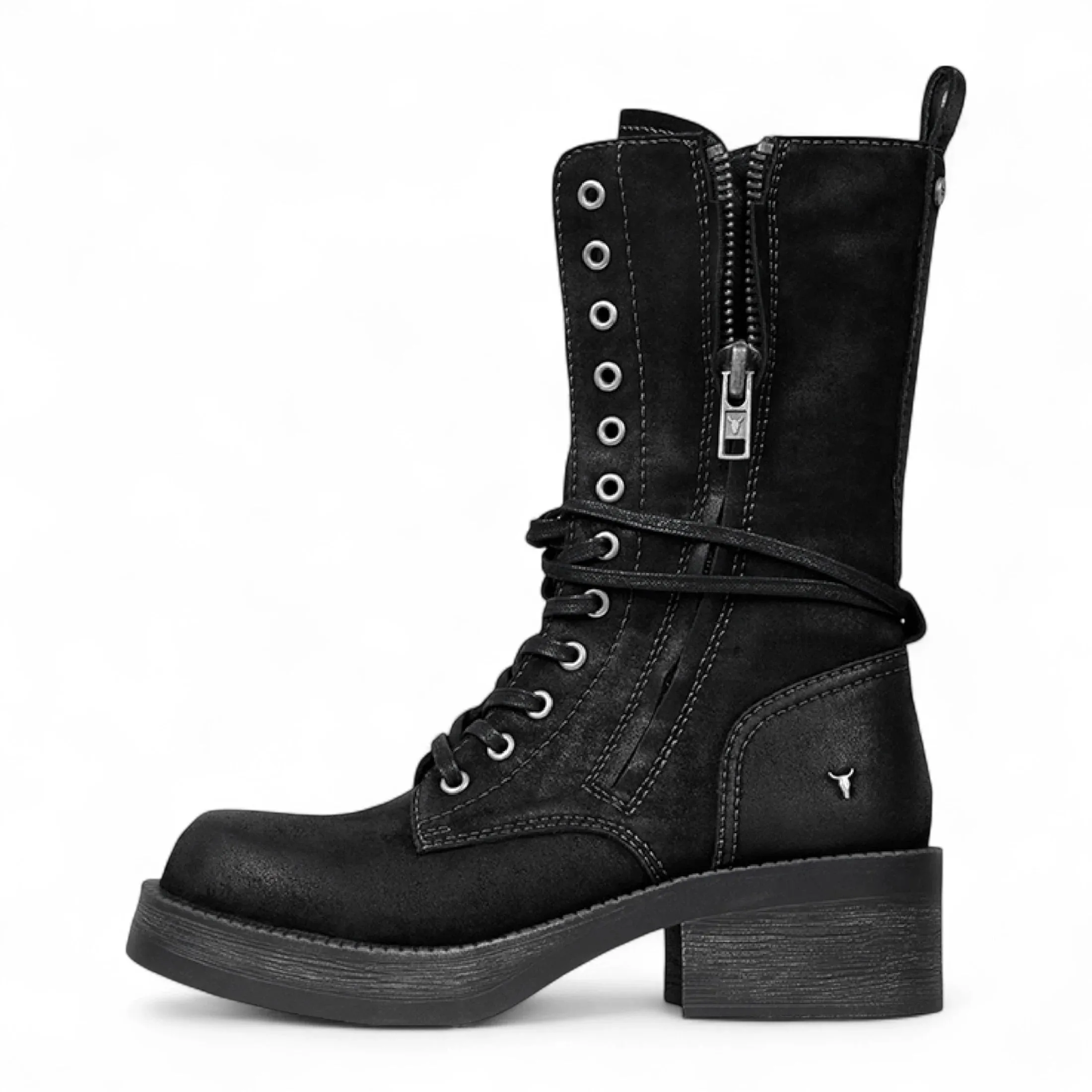 Gather - Women's Black Suede Mid-Calf Lace-Up Combat Boots sold by Tru Clothing product image thumbnail 3