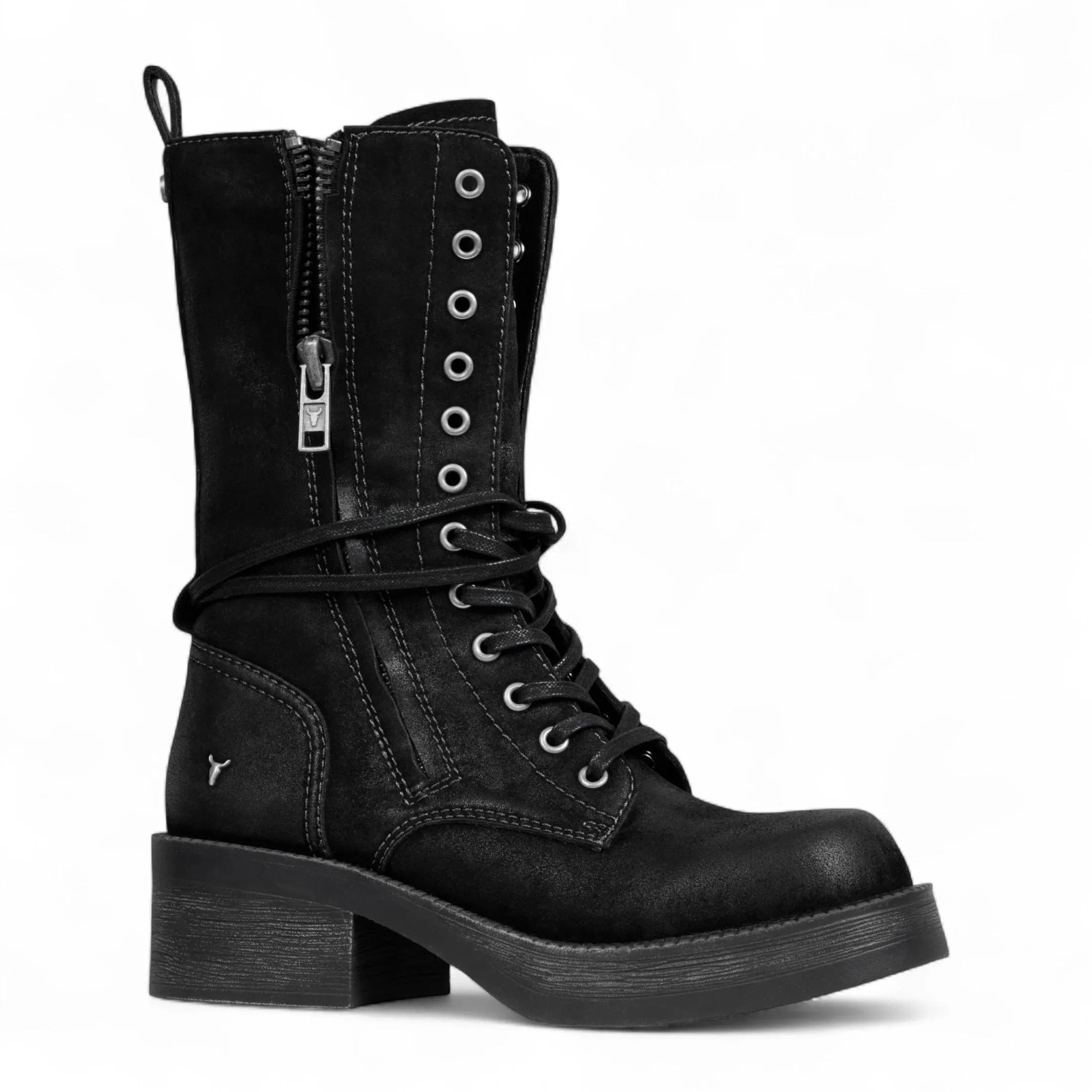 Gather - Women's Black Suede Mid-Calf Lace-Up Combat Boots sold by Tru Clothing product image thumbnail 4