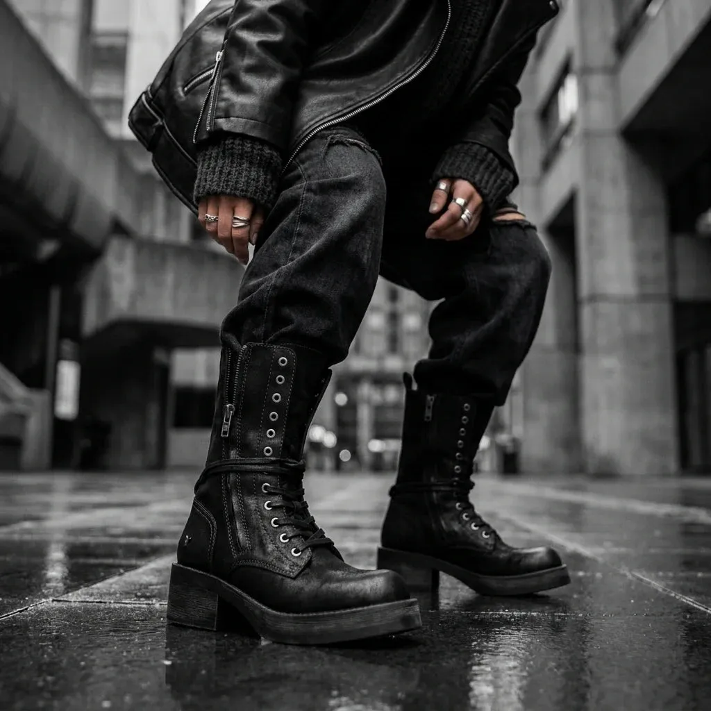 Gather - Women's Black Suede Mid-Calf Lace-Up Combat Boots sold by Tru Clothing product image thumbnail 2