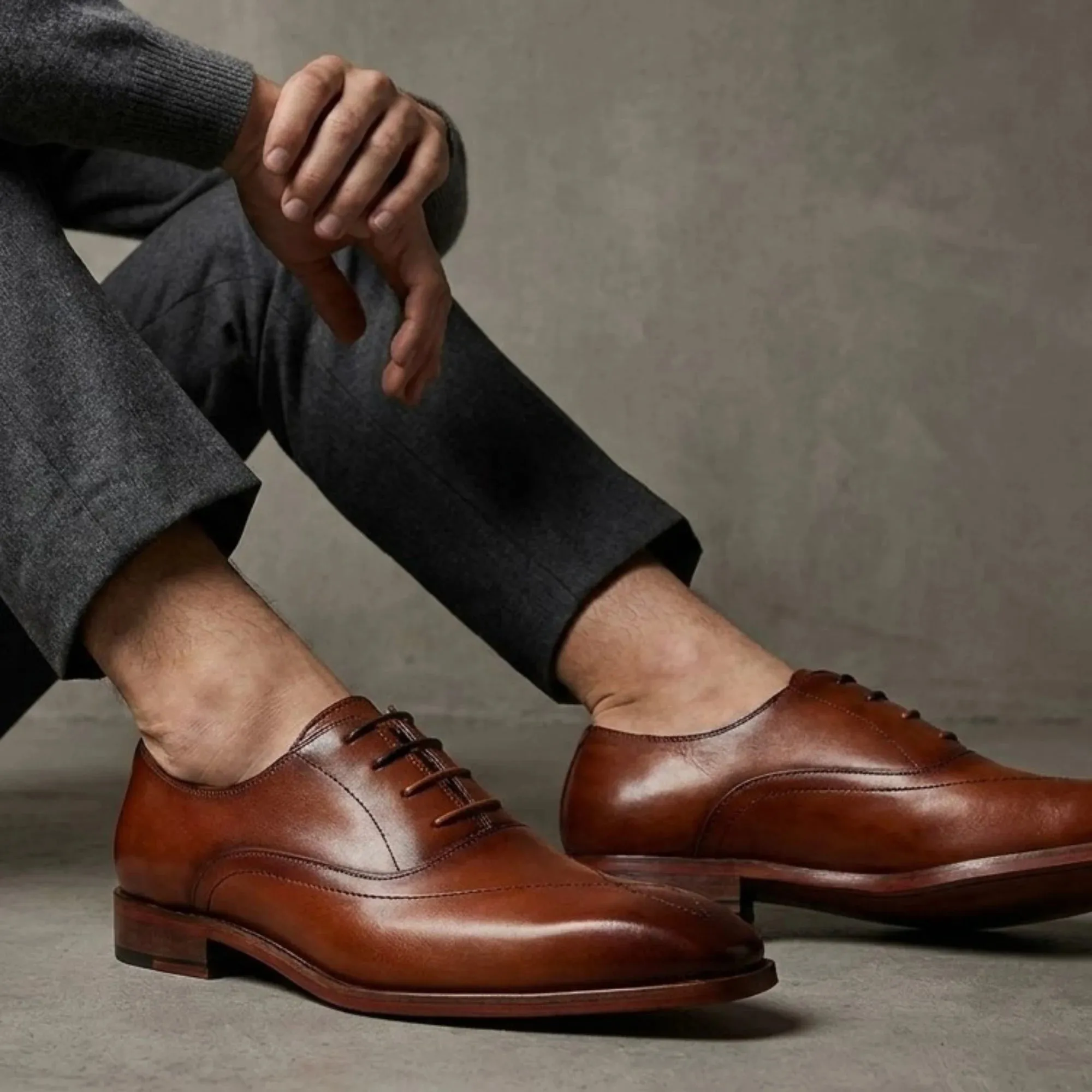 Jett - Men's Tan Cross-Stitch Toe Cap Oxford Shoes sold by Tru Clothing product image thumbnail 2