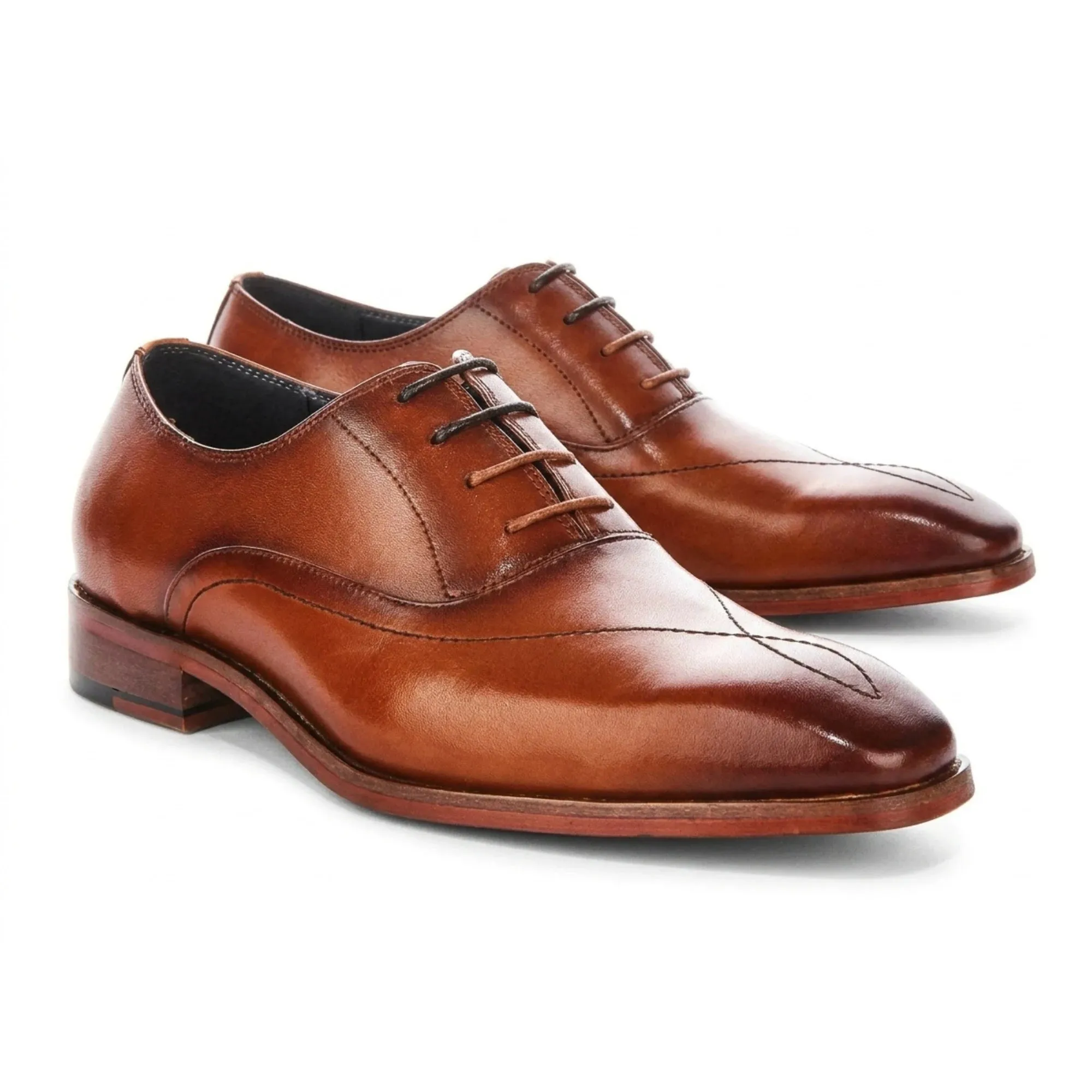 Jett - Men's Tan Cross-Stitch Toe Cap Oxford Shoes sold by Tru Clothing product image thumbnail 3