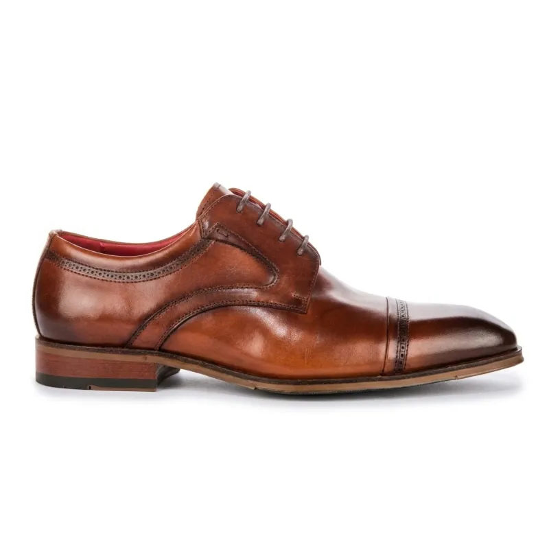 Everett - Men's Brown Polished Leather Cap Toe Derby Shoes made by Tru Clothing