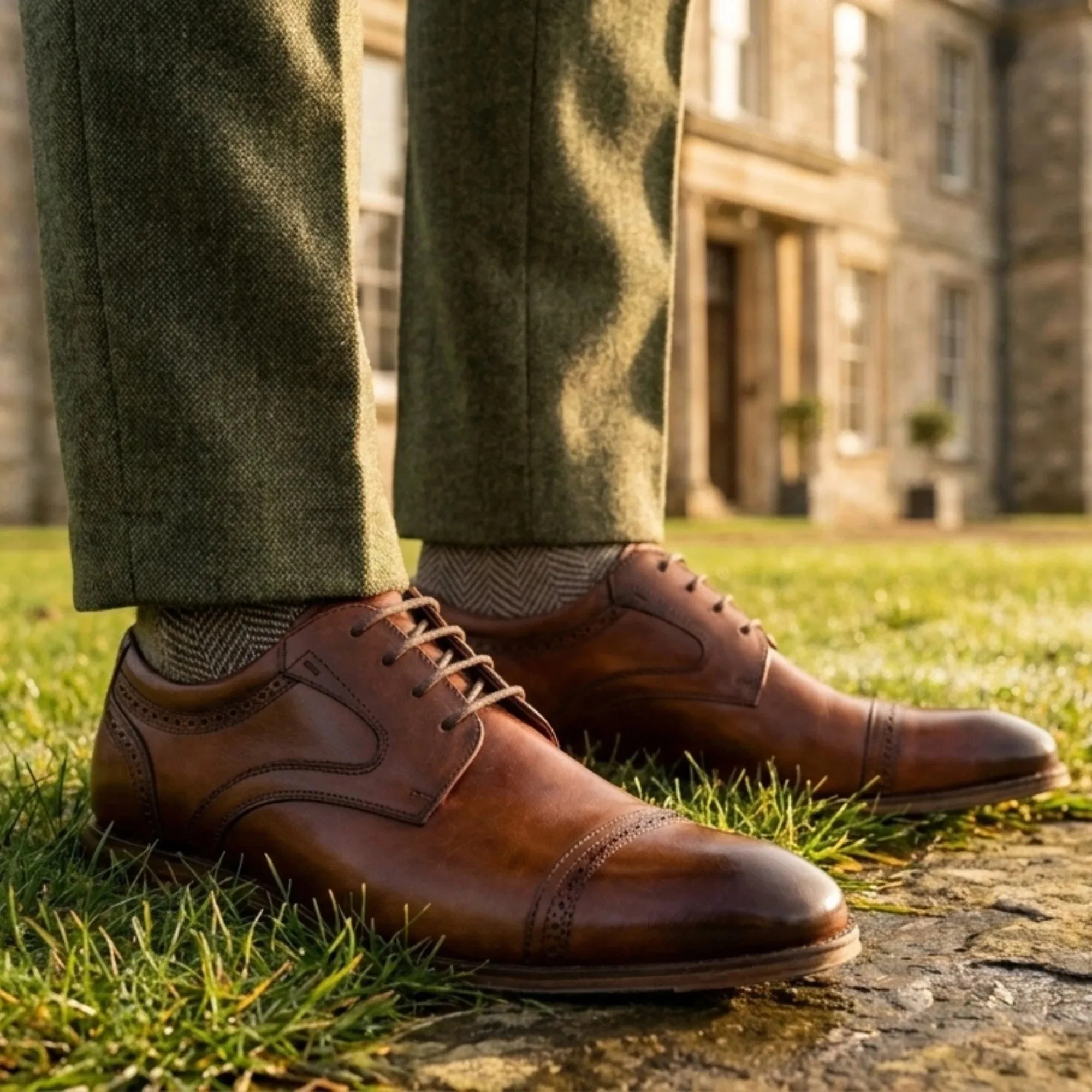 Everett - Men's Brown Polished Leather Cap Toe Derby Shoes sold by Tru Clothing product image thumbnail 2