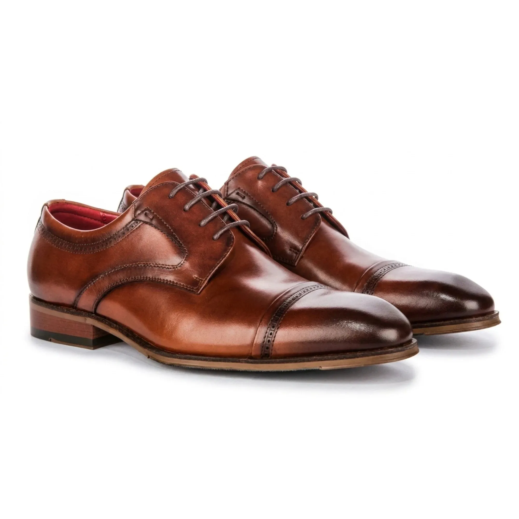 Everett - Men's Brown Polished Leather Cap Toe Derby Shoes sold by Tru Clothing product image thumbnail 3