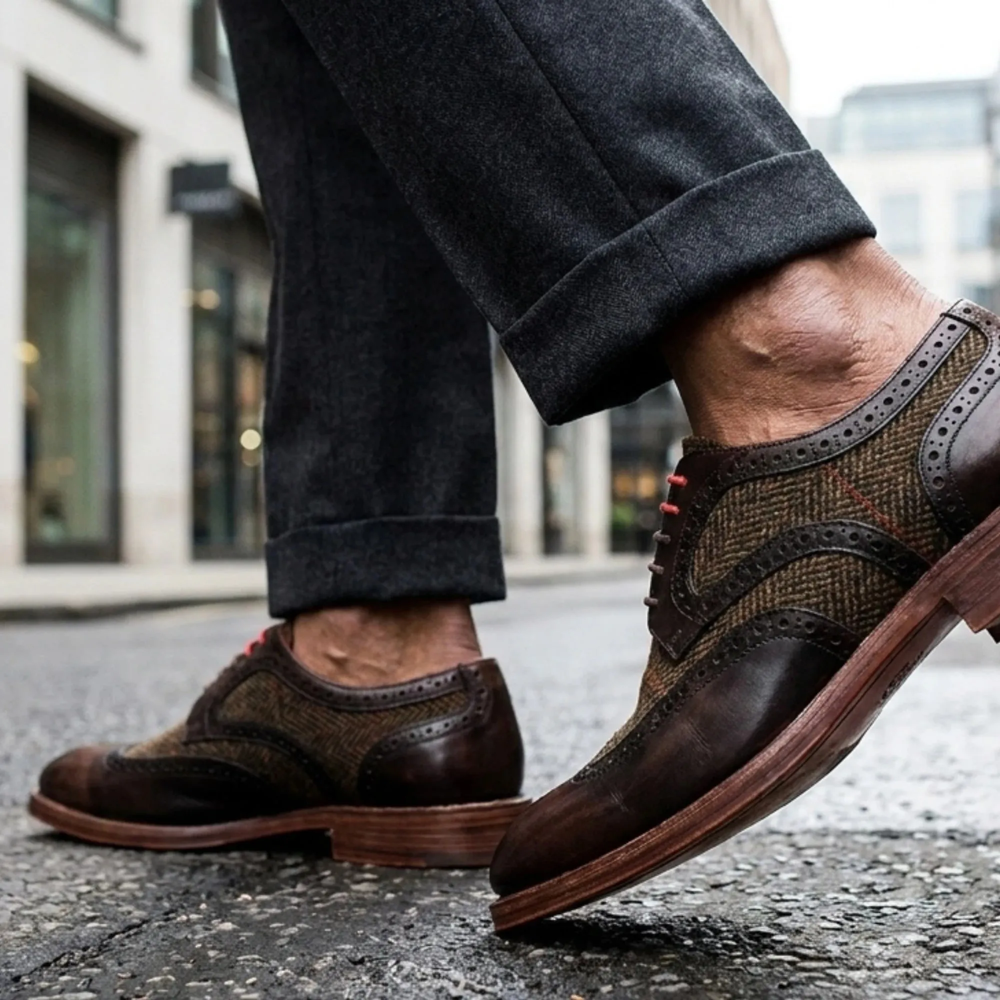 Arlo - Men's Brown Leather Tweed Brogue Shoes sold by Tru Clothing product image thumbnail 2