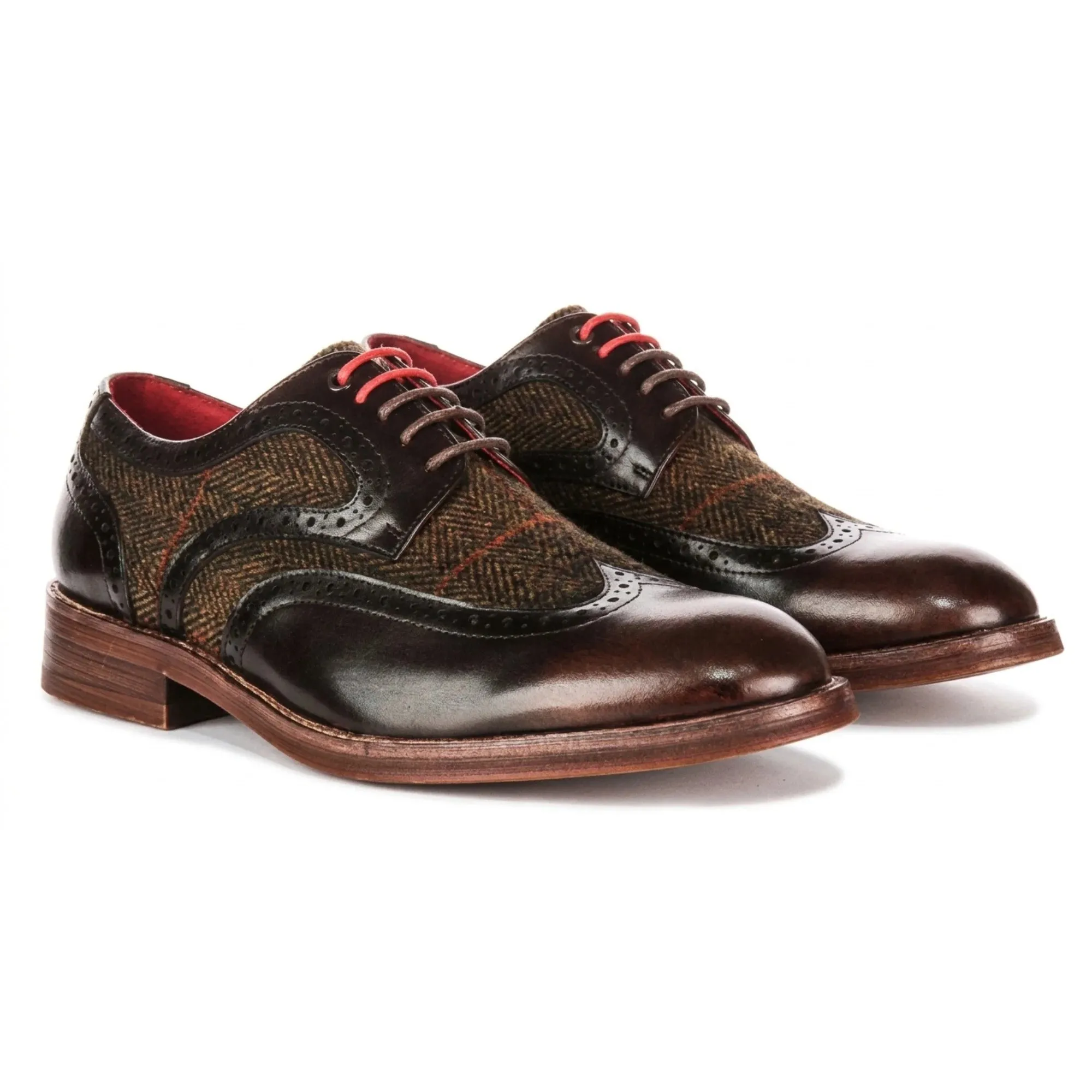 Arlo - Men's Brown Leather Tweed Brogue Shoes sold by Tru Clothing product image thumbnail 3