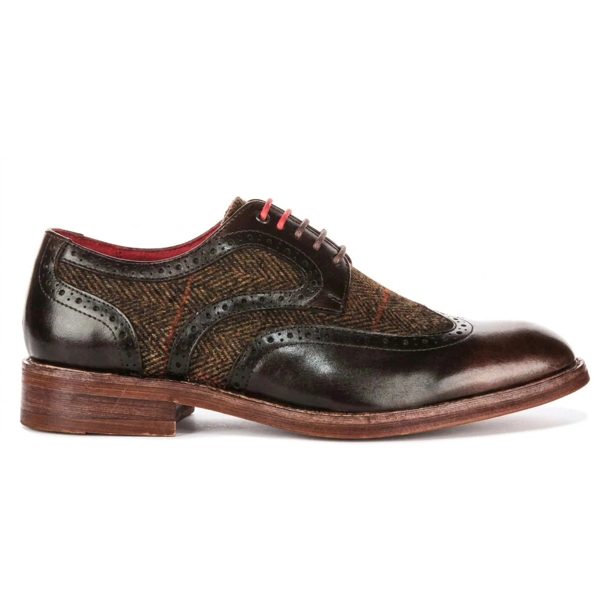 Arlo - Men's Brown Leather Tweed Brogue Shoes sold by Tru Clothing