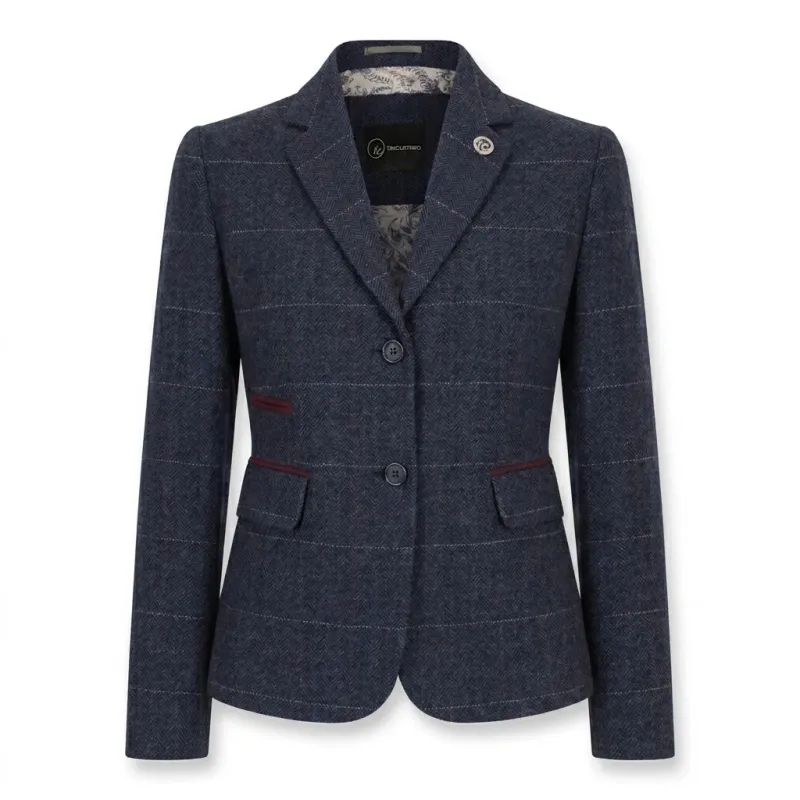 TPW-32 - Women's Navy Wool Blend Tweed Blazer Waistcoat made by Tru Clothing