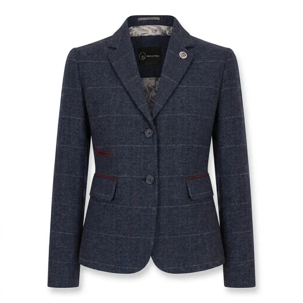 TPW-32 - Women's Navy Wool Blend Tweed Blazer Waistcoat sold by Tru Clothing