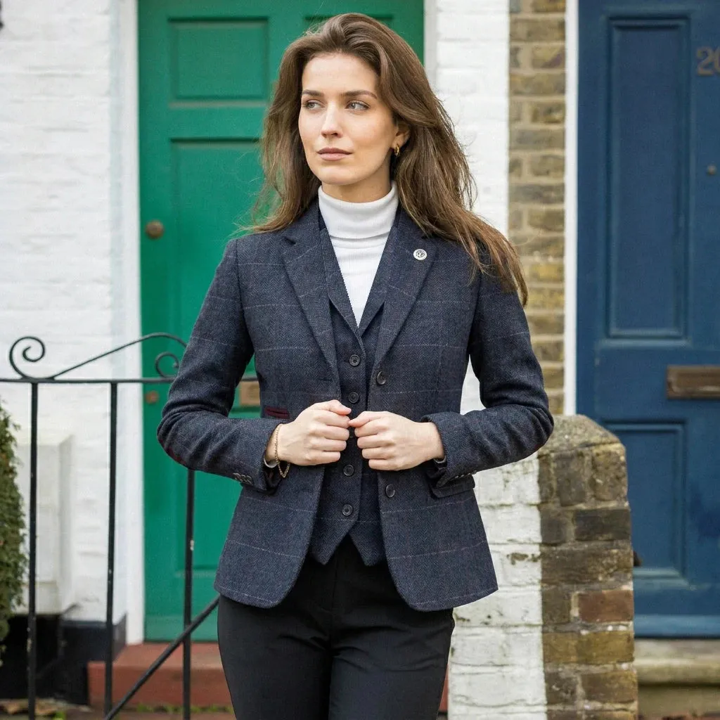 TPW-32 - Women's Navy Wool Blend Tweed Blazer Waistcoat sold by Tru Clothing product image thumbnail 2