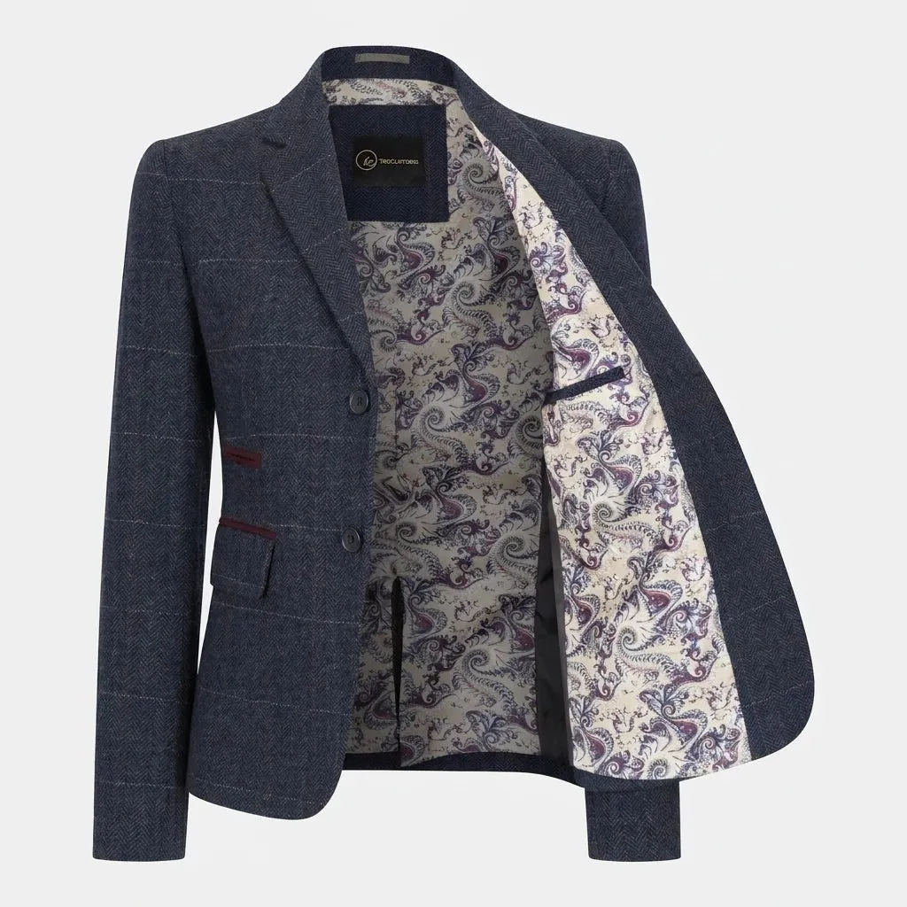 TPW-32 - Women's Navy Wool Blend Tweed Blazer Waistcoat sold by Tru Clothing product image thumbnail 3